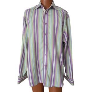 Robert Graham Striped Flip Cuff Button Dress Shirt Men‎ XL Long Sleeve Designer